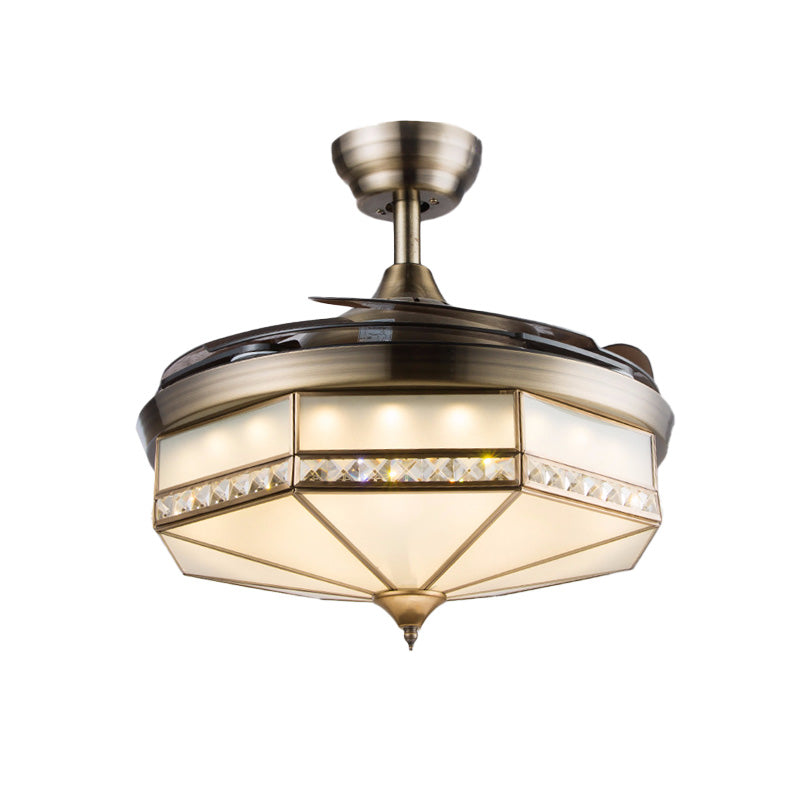 42,5 "breites Oktagon -LED -Deckenlüfter Vintage Bronze Kristall Halbflush -Montierung Leuchte mit 3 einziehbaren Klingen