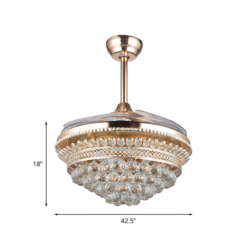 Éventail de ventilateur d'orbes en cristal effilée chambre contemporaine de 42,5 "large LED à luminaire de plafond semi-lutin en or, 3 lames