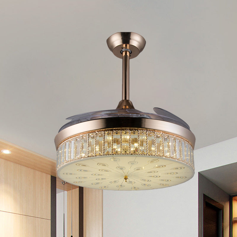 Ventilateur de plafond à chasse d'eau rond moderne 3 lames Crystal LED Semi Flush Flush Mount Éclairage en or, 42,5 "de large