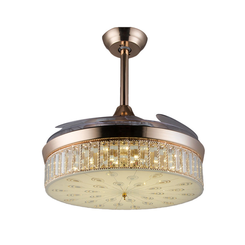 Ventilateur de plafond à chasse d'eau rond moderne 3 lames Crystal LED Semi Flush Flush Mount Éclairage en or, 42,5 "de large