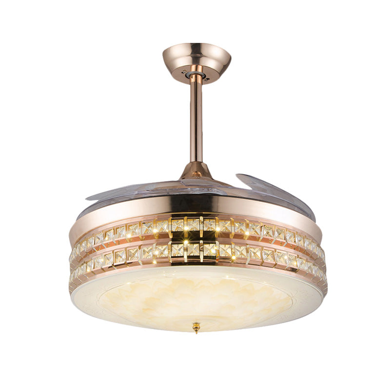 3 lames LED Flush Mount Ventilateur de plafond Simple chambre à coucher Simple Classement avec du tambour Crystal incrusté de l'or, 42,5 "de largeur