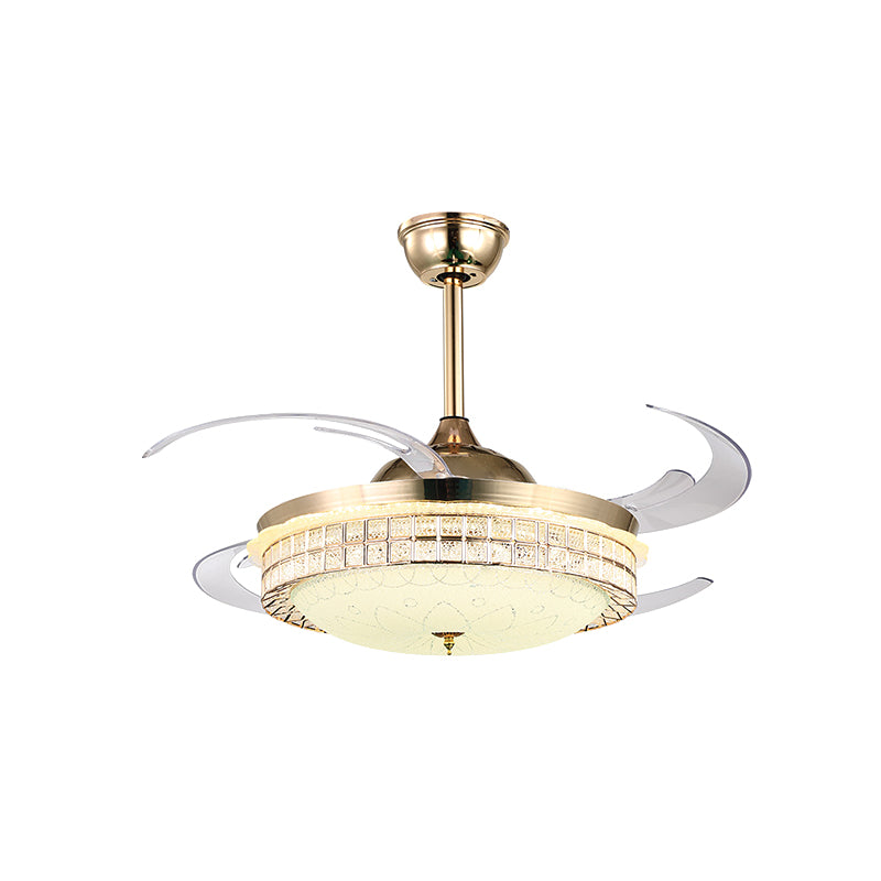 Kristallschüssel Deckenventilator Lampe Einfachheit 4 Blades Schlafzimmer LED SEMI BUSCH LAUT IN GOLD, 47 "breit