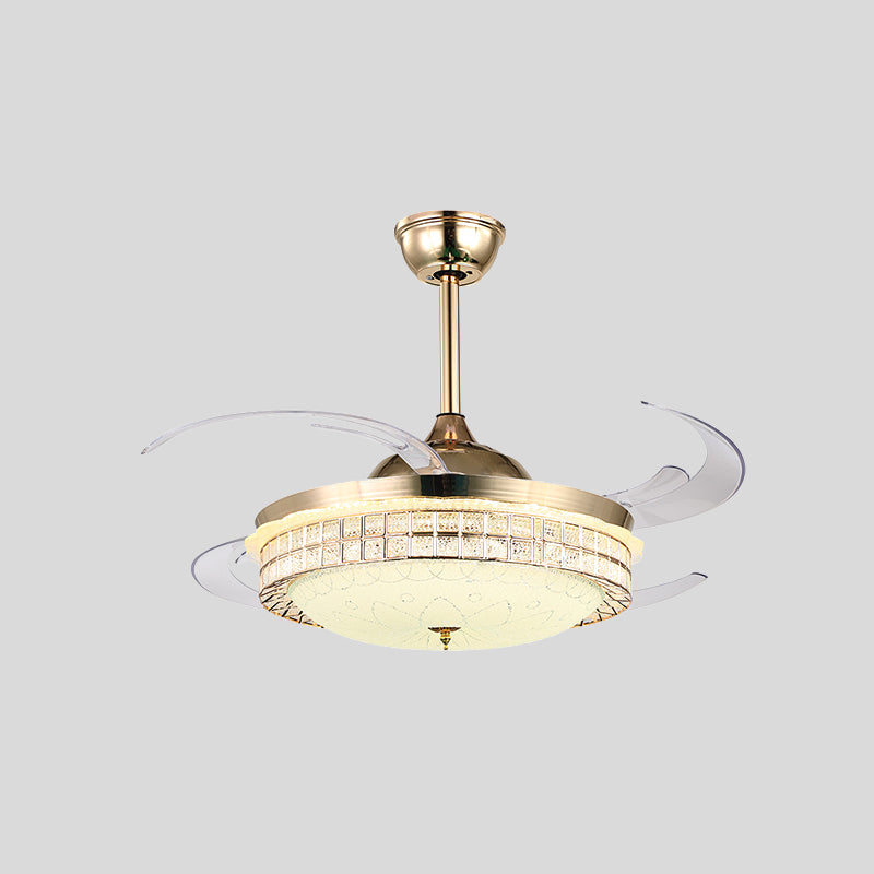 Kristallschüssel Deckenventilator Lampe Einfachheit 4 Blades Schlafzimmer LED SEMI BUSCH LAUT IN GOLD, 47 "breit
