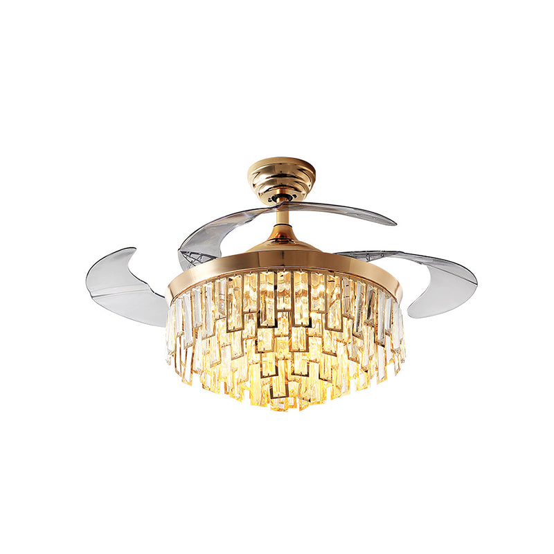 Multi-Layer-Kristall-Rechteck-Halbflush postmoderne 3-Blatt-Esszimmer LED-Deckenlüftungsleuchte in Gold, 42 "Breite