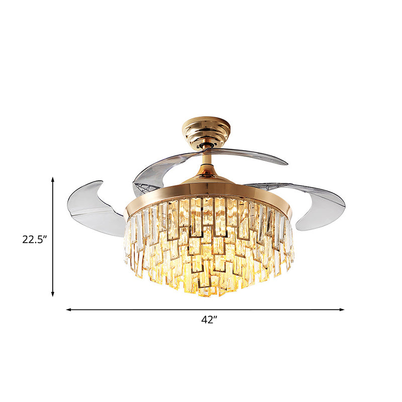 Multi-Layer-Kristall-Rechteck-Halbflush postmoderne 3-Blatt-Esszimmer LED-Deckenlüftungsleuchte in Gold, 42 "Breite