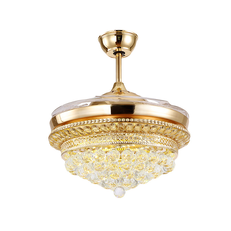 35,5 "breit 4 Blades LED -Lüfter Leuchtkit Einfache konische opulente, eingelegte Kristall -Halbblüten -Leuchte in Gold