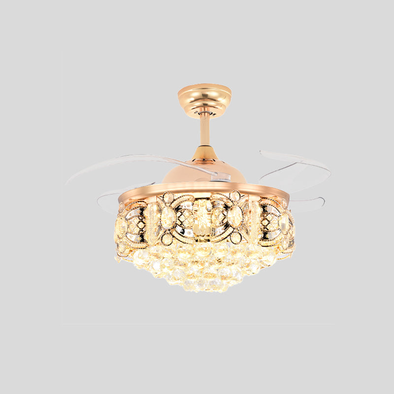 Gold Conical plafondventilator Licht Modernisme Crystal 3-blade hotel LED Semi Mount Lighting, 42,5 "W