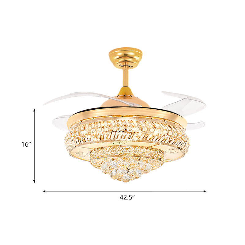 42.5 "breed kristal puntige ventilatorlamp eigentijds 4-blade slaapkamer LED semi-spoelplafondlicht in goud