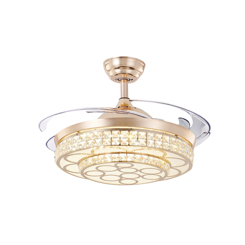 42.5 "brede gouden afwerking LED-ventilator Lichtkit Minimaal kristal 2-laags semi-flush light armatuur, 3 bladen