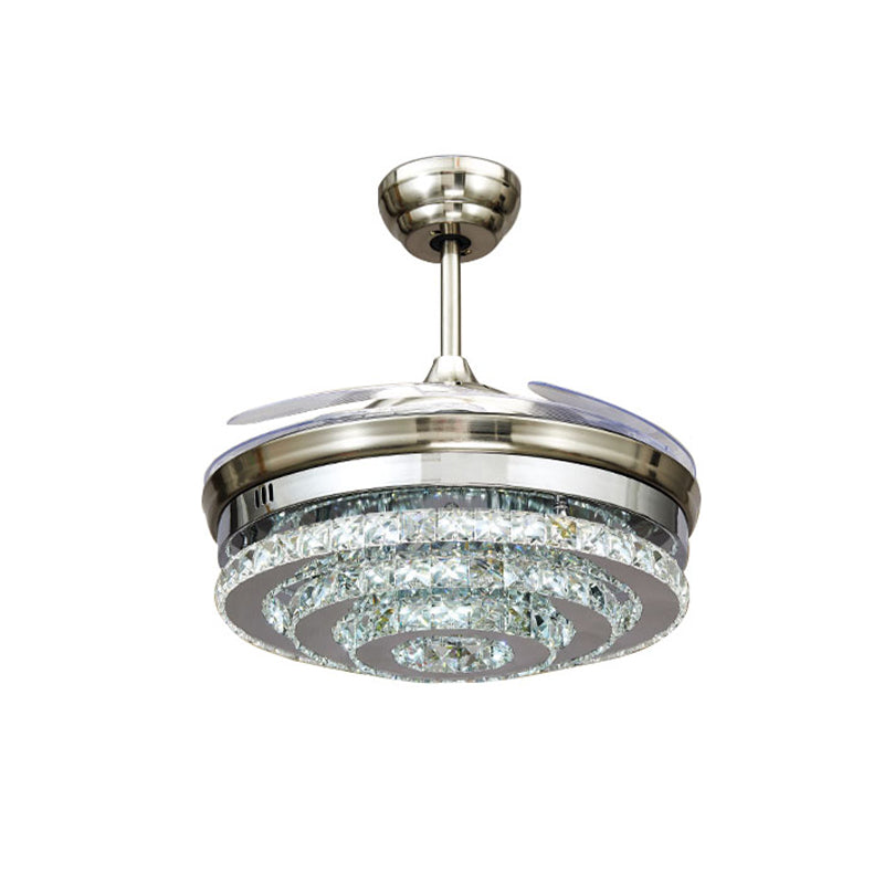 Chrom 3-Ring Flush Mount Deckenventilator Moderner Kristall 4 Blades Salon LED SEMI-FLUSH MOUNT LICHT, 42,5 "W.