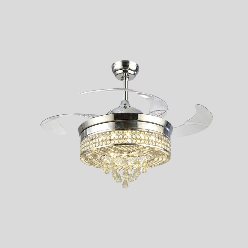 42.5 "brede minimalistische ronde ventilatorlicht 3-blade LED-kristal semi-spoelbevestiging plafond armatuur met kegel druppels in chroom