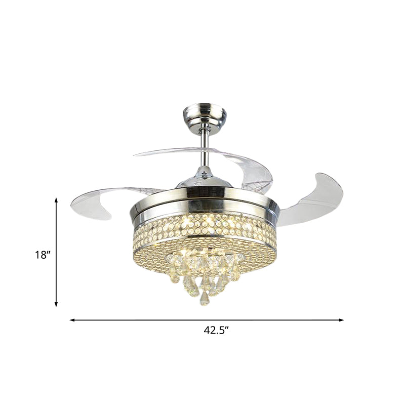 42.5 "brede minimalistische ronde ventilatorlicht 3-blade LED-kristal semi-spoelbevestiging plafond armatuur met kegel druppels in chroom