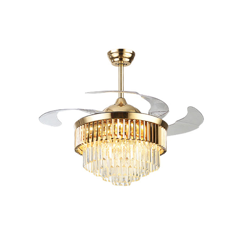 19 "W 3-blade kristalspoeling plafondventilator moderne goud taps toelopende laag salon led semi-flush mount verlichting
