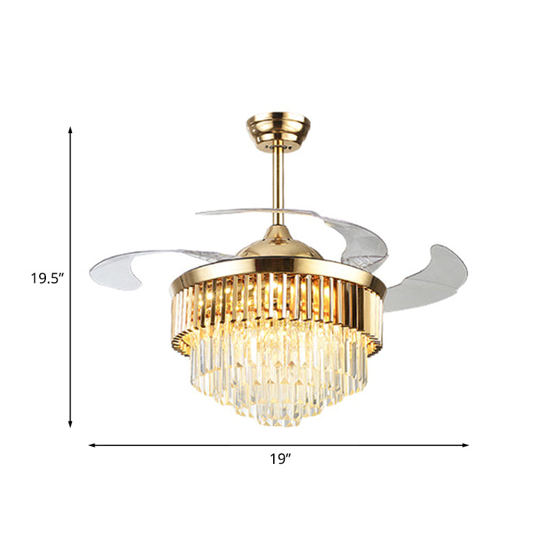 19 "W 3-blade kristalspoeling plafondventilator moderne goud taps toelopende laag salon led semi-flush mount verlichting