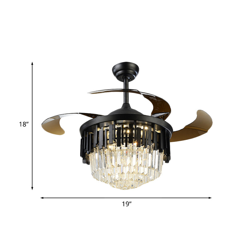 Schwarz/goldgeschichtetes Drum Lüfter Lampe postmoderne Kristall 3-Blatt-Esszimmer LED SEMI BUSCH Light, 19 "breit