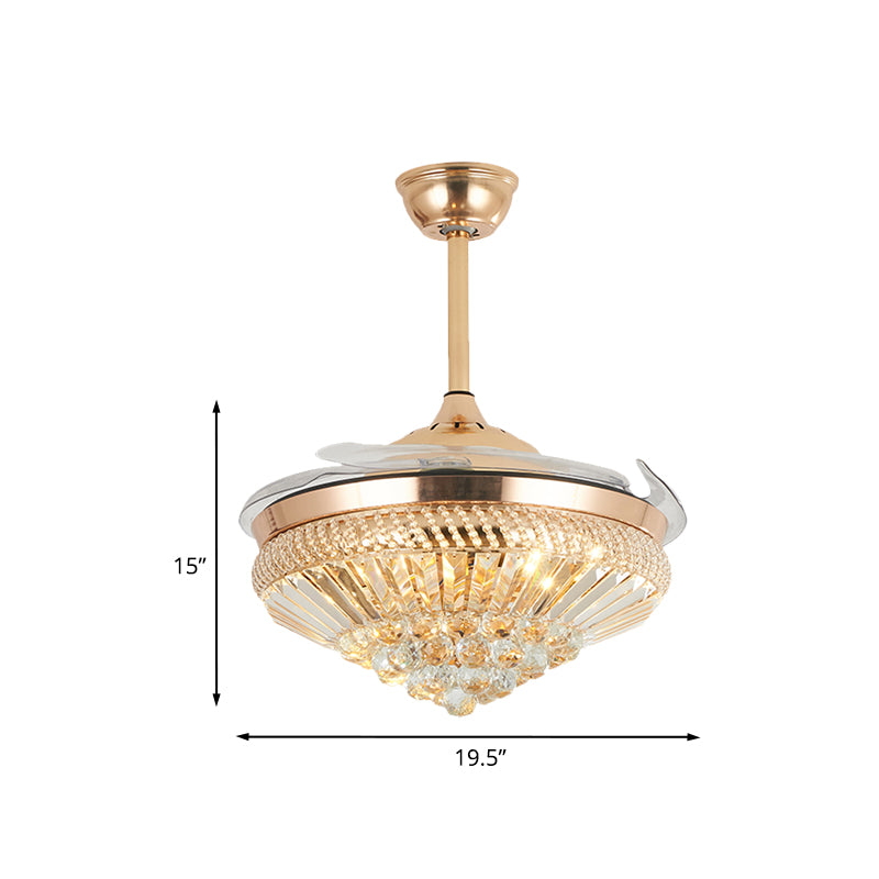 Modernisme Conical Semi Mount Lighting Crystal Led 5 Blades Hangt Fan Lamp in Gold, 19,5 "W