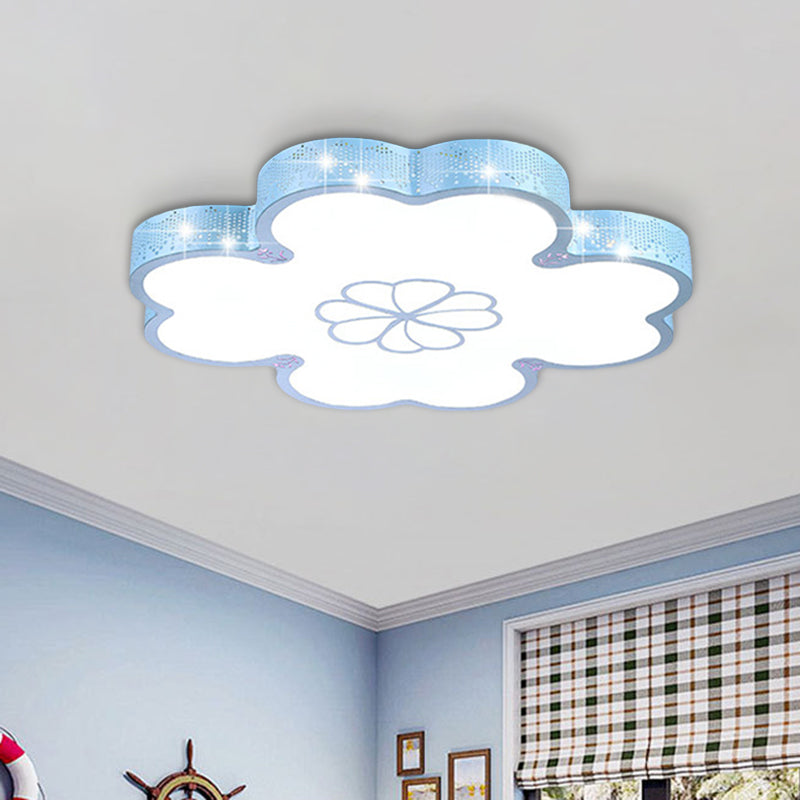 Cartoon Flower Ultrathin Flush Lighting Acrylic LED Bedroom Flush Mount Lamp in White/Blue
