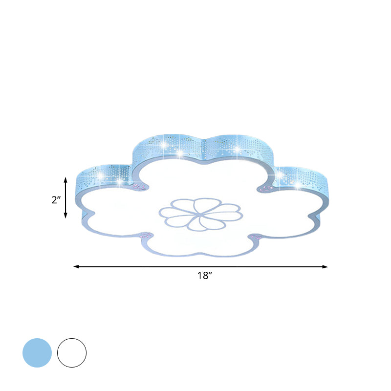 Cartoon Flower Ultrathin Flush Lighting Acrylic LED Bedroom Flush Mount Lamp in White/Blue