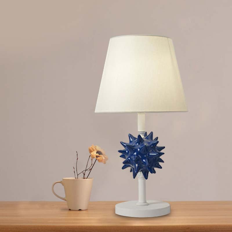 Resin Sea Urchin Night Table Lamp Cartoon Single Bulb Sky Blue/Gold/Dark Blue Nightstand Light with Barrel Fabric Shade for Bedside