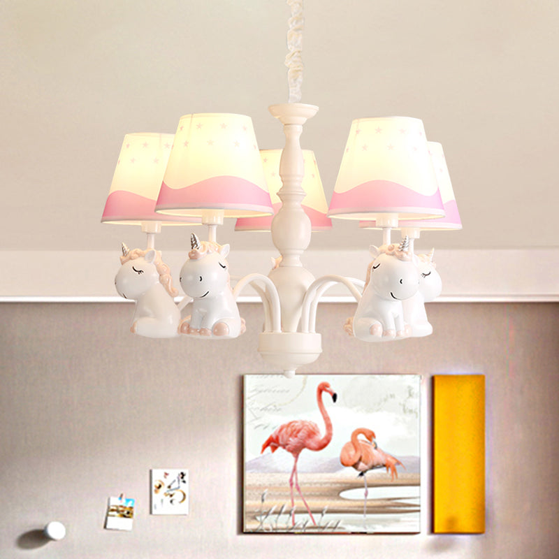 Carton d'éclairage à lustre rose / bleu Carton 5 lumières 5 lumières Tabillons pendule avec décor de licorne