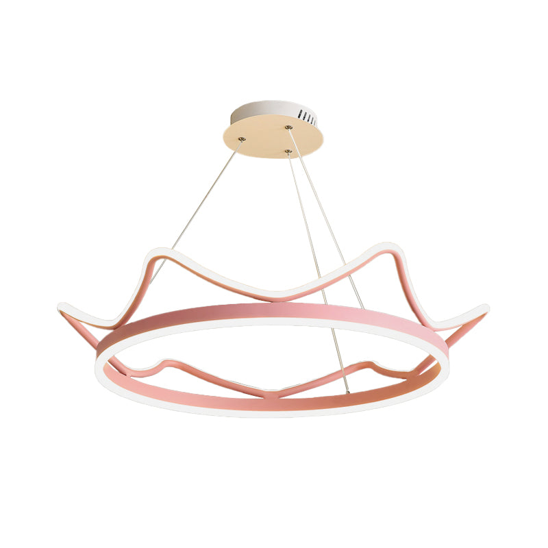 Metallic Crown Shape Suspension Light Nordic LED Pendant Chandelier in Pink/Gold for Kids Bedroom