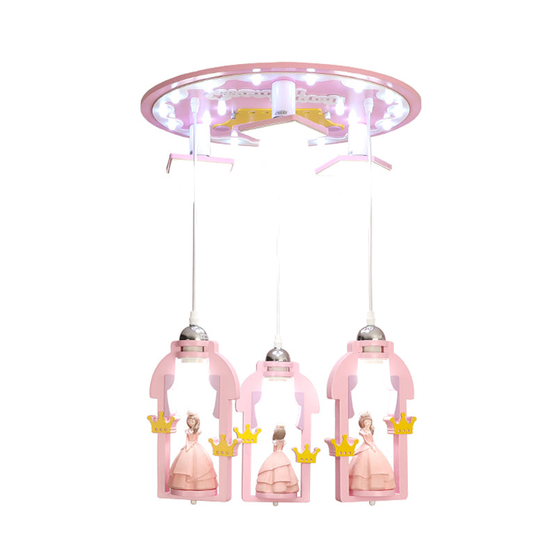 Harzprinzessinähnliche Multi-Decken-Lichter-Cartoon 7 Lichter rosa Finish Hängende Anhängerlampe