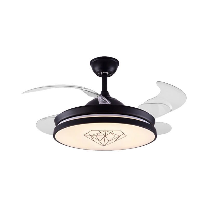 4 lames en métal rond suspendu ventilateur léger nordique LED nordi