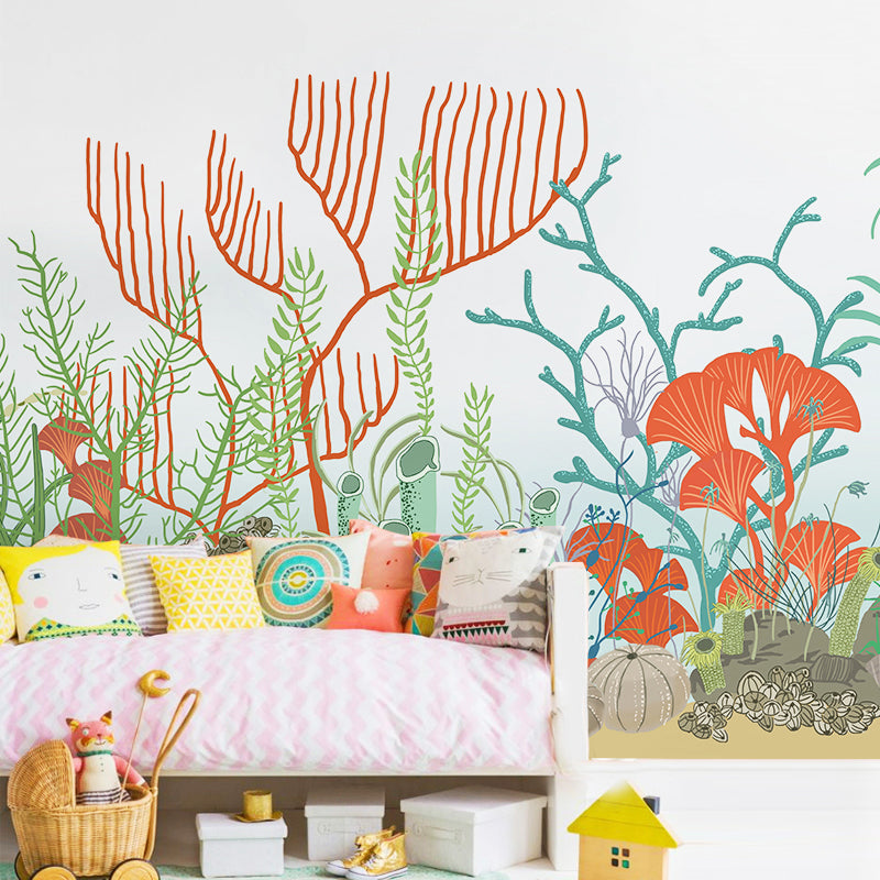 Floral Design and Branch Mural Wallpaper Scandinavian Natural Wall Covering for Living Room