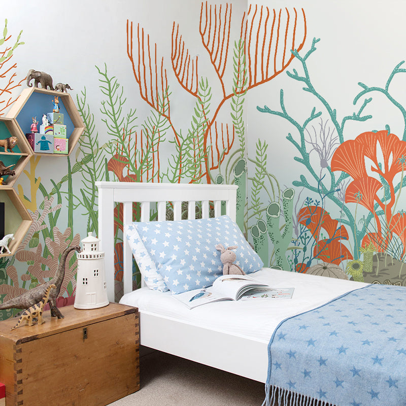 Floral Design and Branch Mural Wallpaper Scandinavian Natural Wall Covering for Living Room