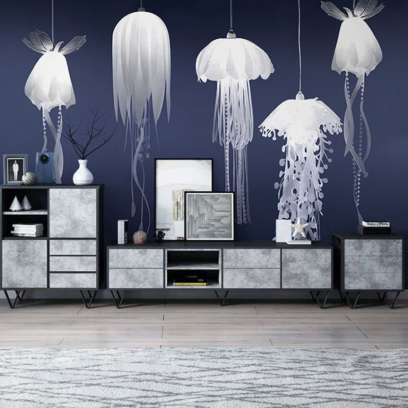 Full Size Illustration Natural Mural Wallpaper for Dining Room with Jellyfish in Blue and Purple
