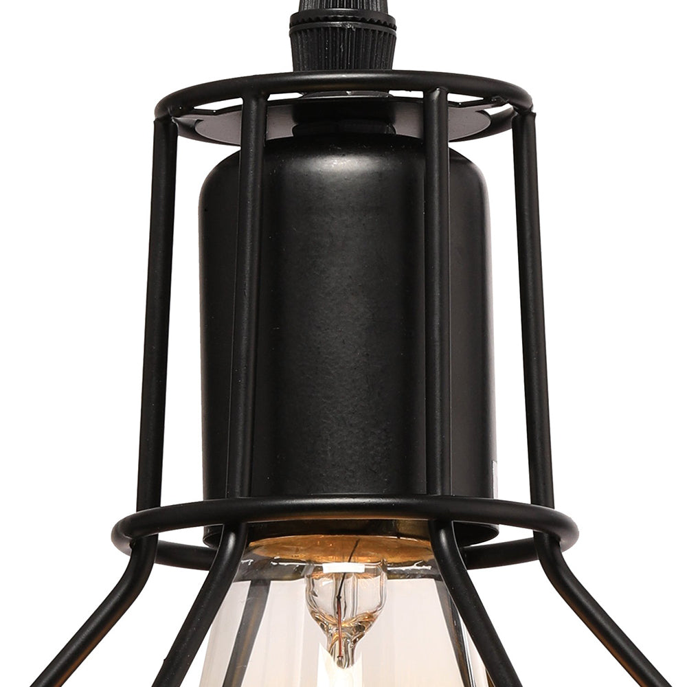 1 Bulb Plug In Suspension Light with Globe Cage Shade Retro Loft Black Metal Hanging Ceiling Light
