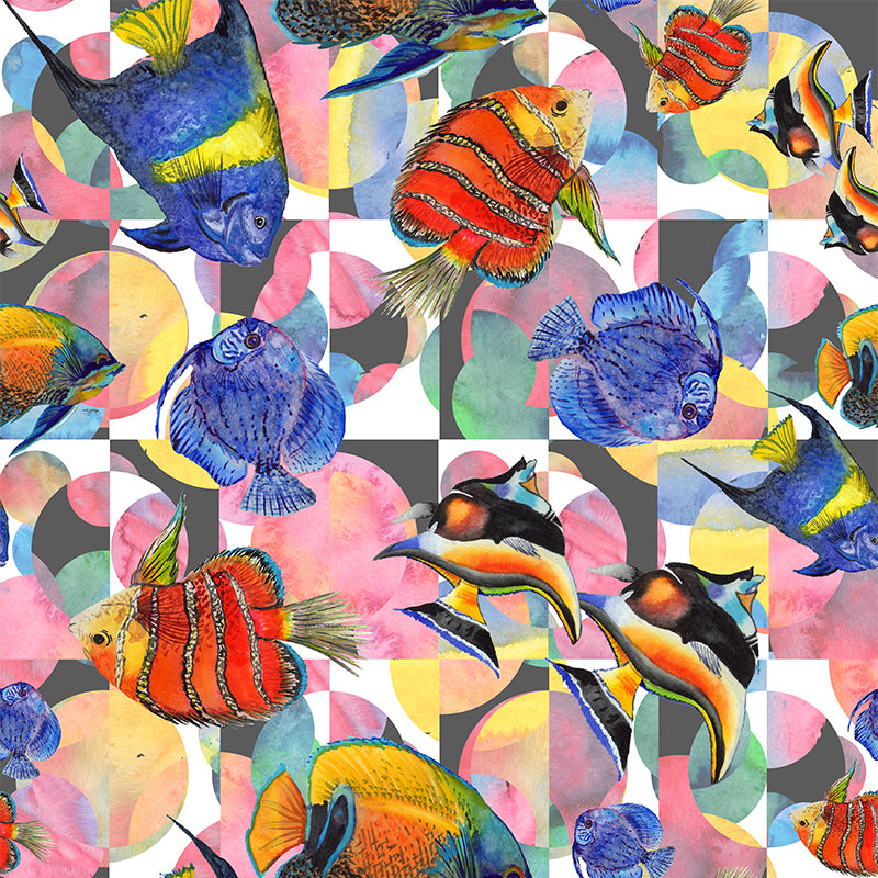 Decorative Non-Woven Fabric Mural Wallpaper Natural Undersea Fish Wall Covering for Living Room