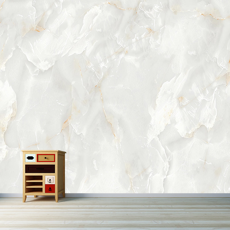 Contemporary Marble Wall Covering in Yellow and White Bedroom Mural Wallpaper, Custom-Printed