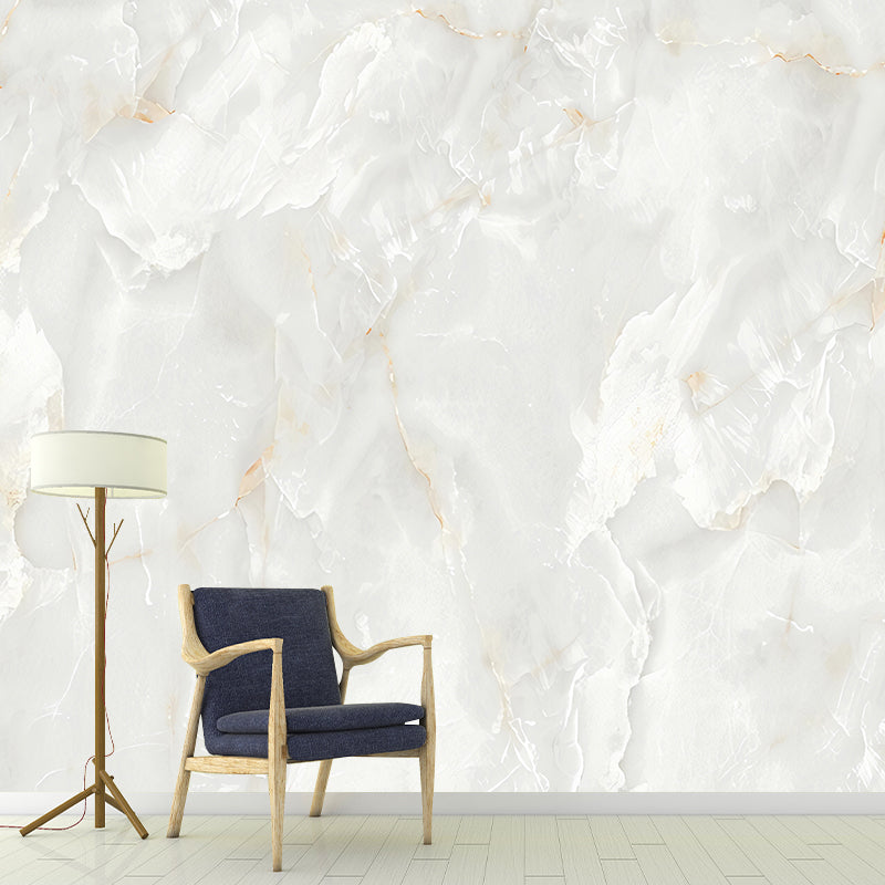 Contemporary Marble Wall Covering in Yellow and White Bedroom Mural Wallpaper, Custom-Printed