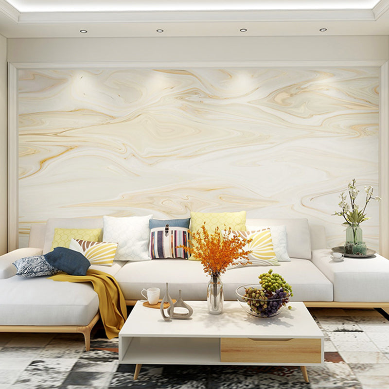 Photo Style Mural Wallpaper Full Size Wall Decor in Yellow and White for Living Room, Custom-Printed