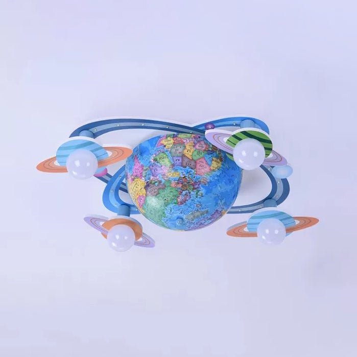 Houten bol plafondmontage licht vier hoofden moderne plafondarmatuur in blauw voor babykamer