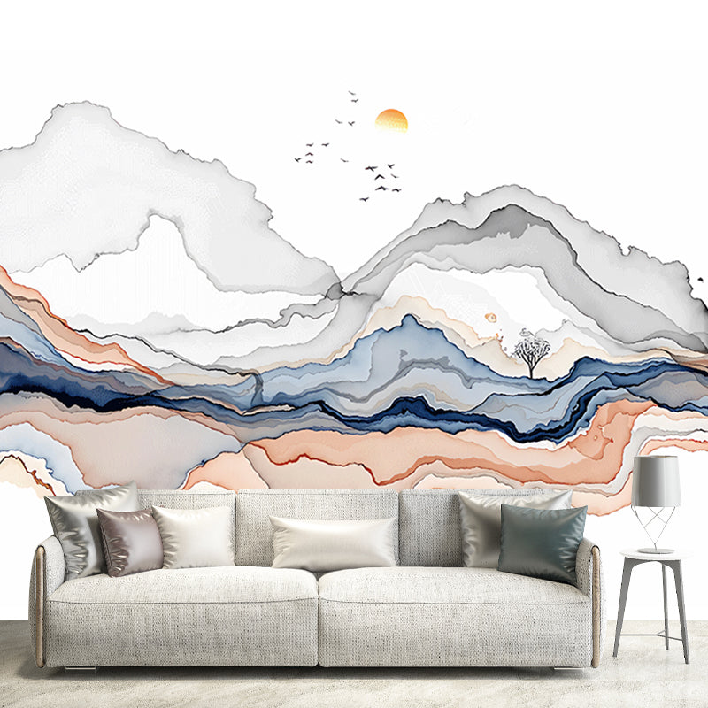 Water-Resistant Non-Woven Mural Classic Mountain and Bird Wall Art for Bedroom