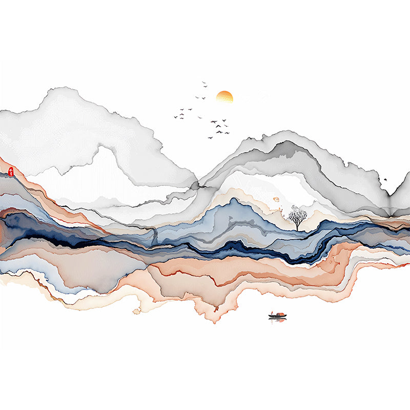 Water-Resistant Non-Woven Mural Classic Mountain and Bird Wall Art for Bedroom