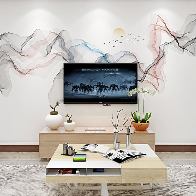 Non-Woven Large Mural Red and Blue Misty Dust Wall Decor, Personalized Size Available