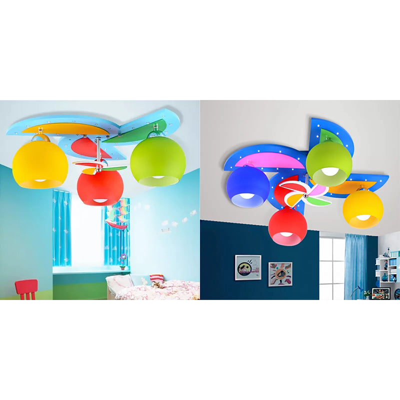 Cartoon Toy Windmill Ceiling Mount Light Wood Ceiling Lamp avec Globe Shade for Kindergarten