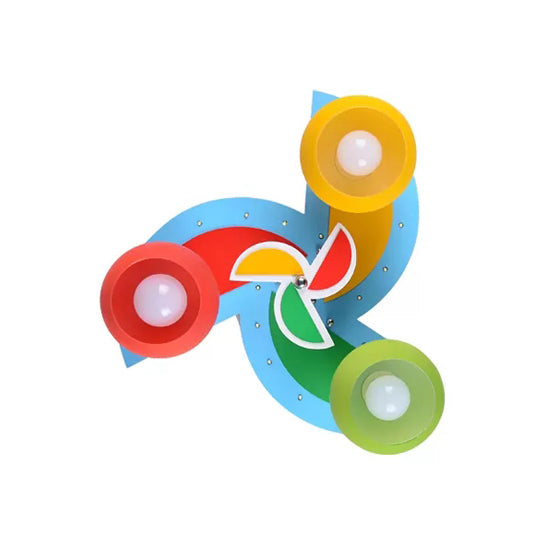 Cartoon Toy Windmill Ceiling Mount Light Wood Ceiling Lamp avec Globe Shade for Kindergarten