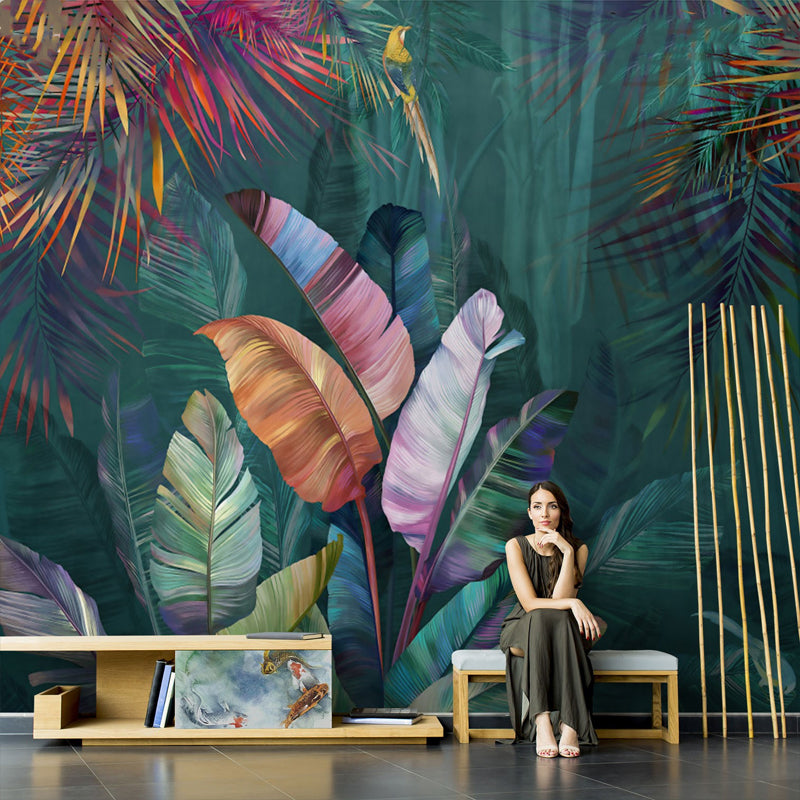 Tropical Banana Leaf Wall Art in Green Living Room Mural Wallpaper, Made to Measure