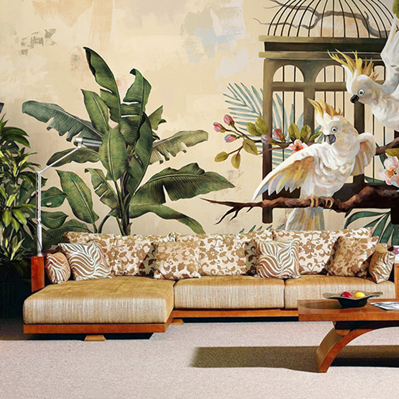 Full Bird and Branch Mural Fresh Novelty 3D Effect Wall Decor in Green