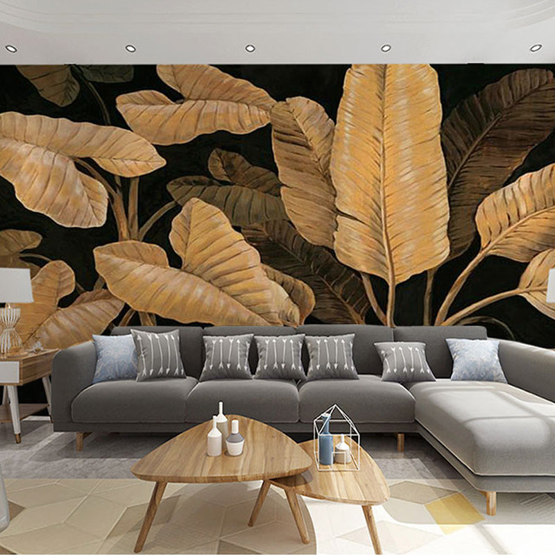 Warm Yellow Banana Leaf Mural Wallpaper for Home Decoration, Non-Woven Material