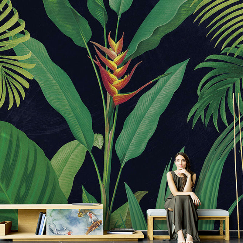 Leaf and Branch Wall Art in Green, Contemporary Wall Mural for Gallery and Theme Restaurant