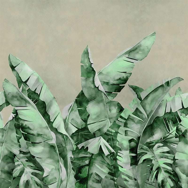 Green Contemporary Mural Wallpaper Full Size Banana Leaf Wall Decor for Commercial Use