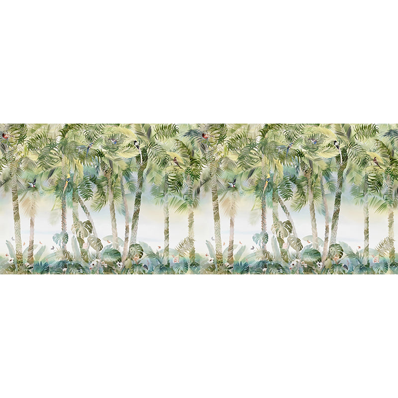 Non-Woven Fabric Big Wall Decor Morandi Green Palm Tree and Forest Mural Wallpaper, Personalized Sized Available