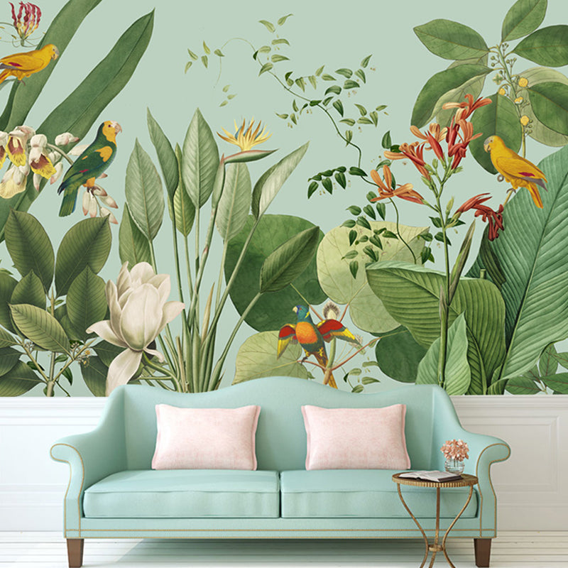 Fresh Forest and Bird Wall Art for Living Room Modern Mural Wallpaper, Personalized Size Available