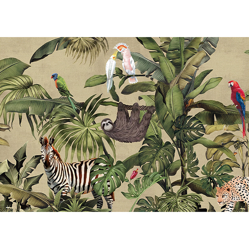 Large Wall Covering Green Forest and Animal Mural Wallpaper for Accent Wall, Non-Woven Material