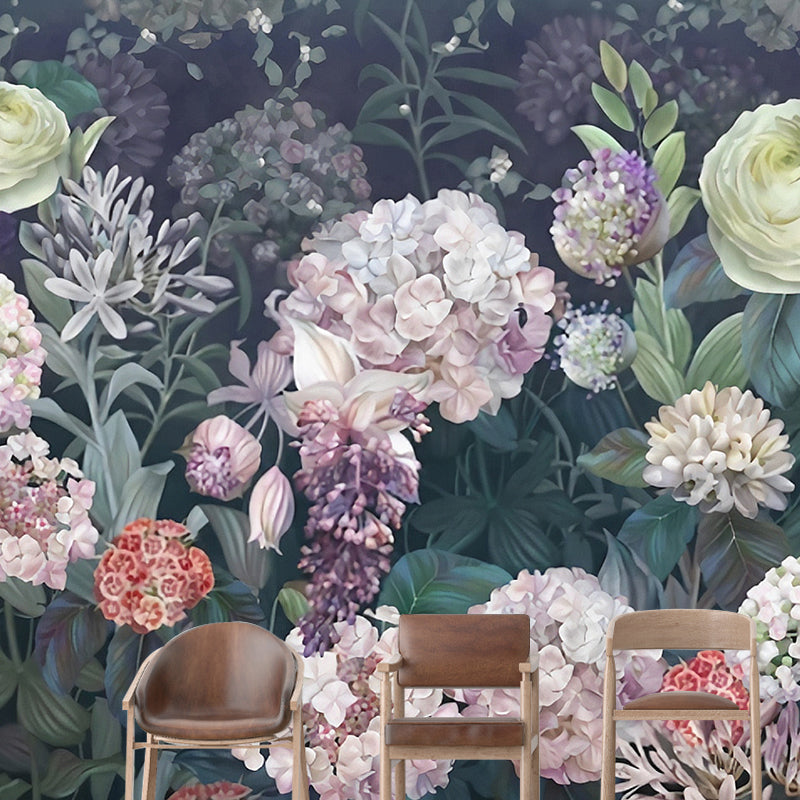 Extra Large Illustration Tropical Mural Wallpaper for Home Decor with Blossoming Flower Pattern in Soft Green